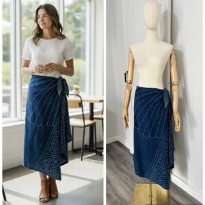 VTG Lauren Ralph Lauren Size 4 Asymmetrical Midi Skirt 100% Linen Embroidered